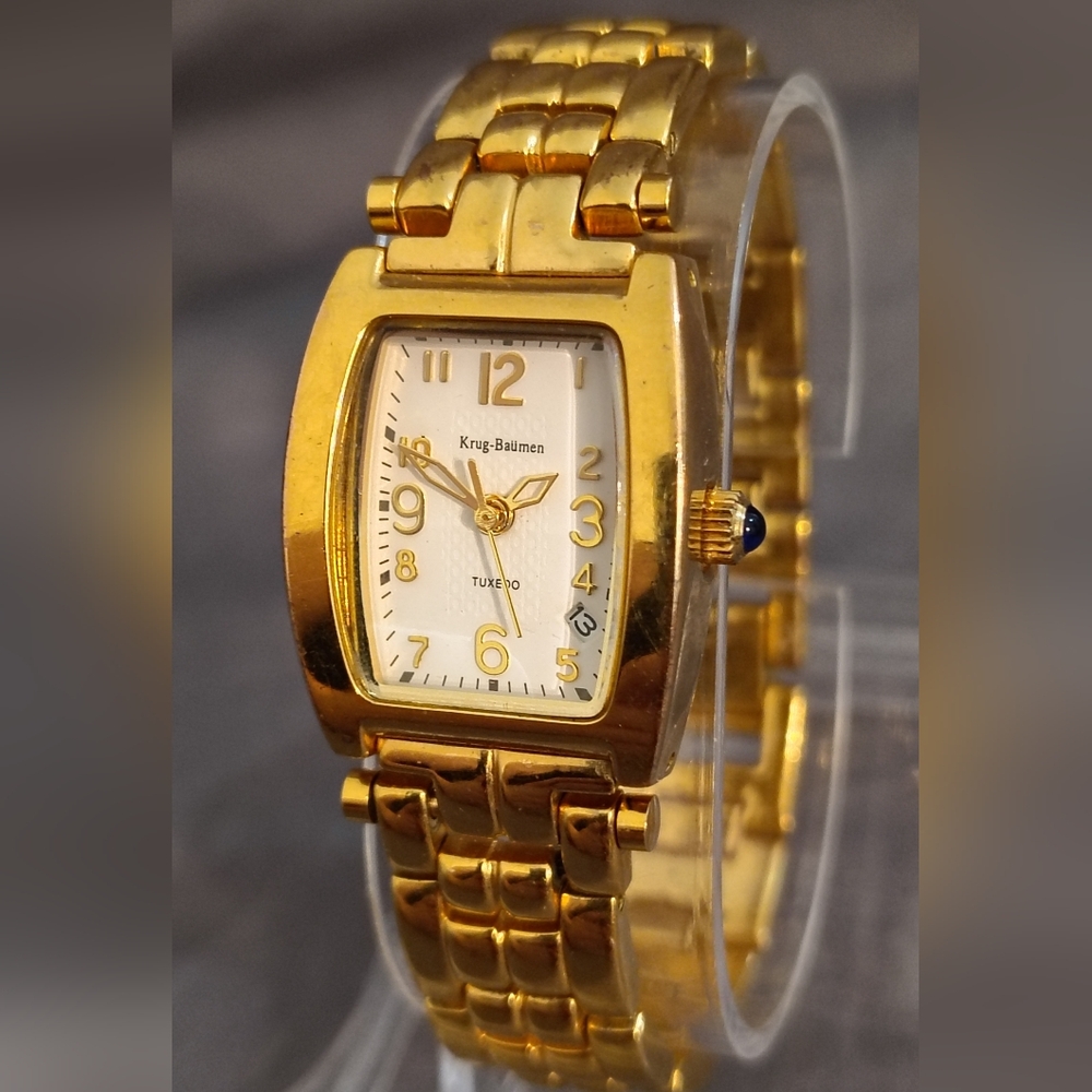 Krug-Baumen Tuxedo 18k Gold Electroplated Watch ~ Runs & Keeps Time, New Battery - Picture 4 of 15